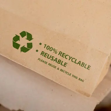 Borsa in carta riciclata con stampa 100% Recyclable Reusable