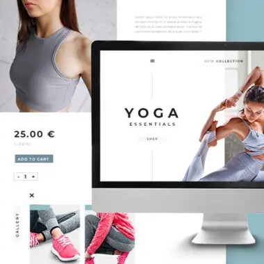 Sito e-commerce Yoga Essentials su monitor desktop
