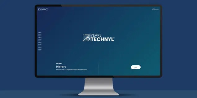 Sito Technyl 70 Years History visualizzato su monitor desktop